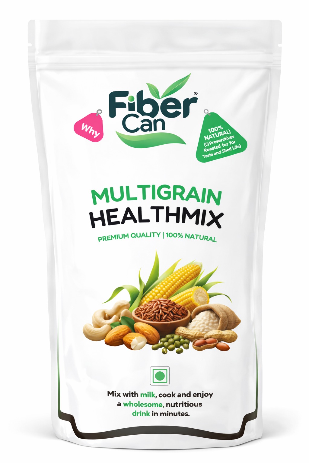 FiberCan Multigrain Health Mix Powder 200g | Protein Rich Millet Drink | Nuts & Fiber | No Added Sugar