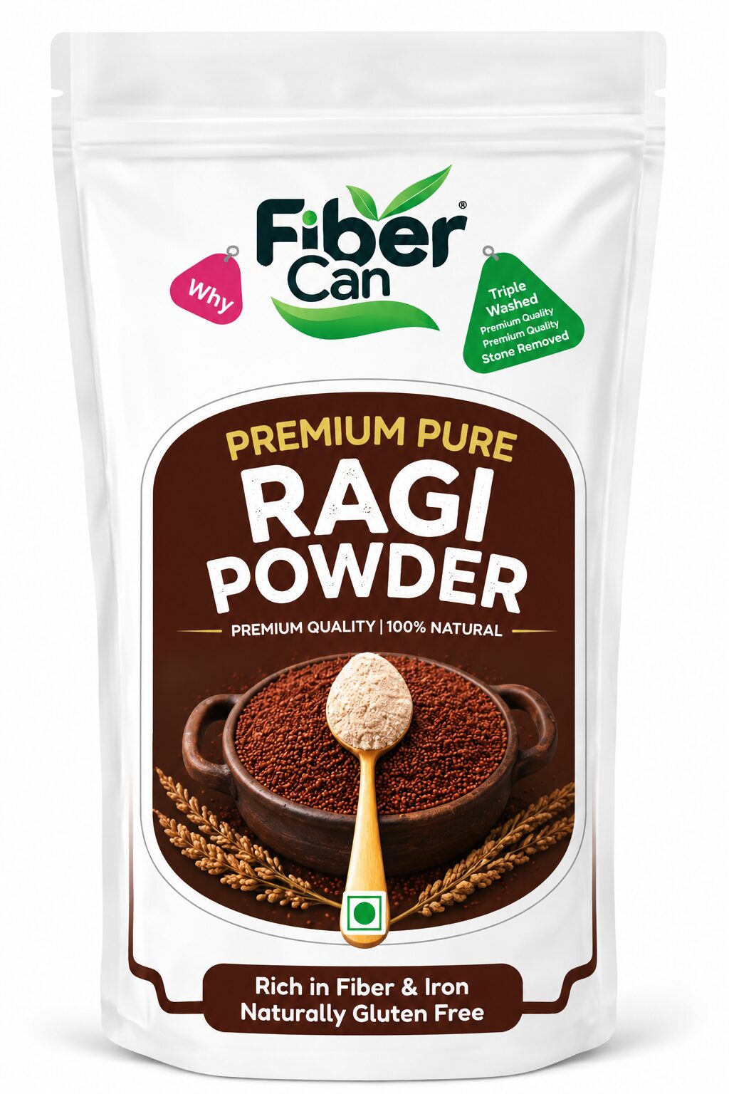 FiberCan Pure Ragi Flour 300g | 100% Clean, No Stones or Sand | Finger Millet Powder | High Calcium & Iron | Natural & Gluten-Free