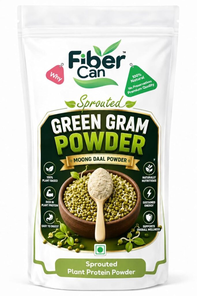 FiberCan Sprouted Green Gram Powder 300g | Green Moong Dal Powder | High Protein & Fiber | No Added Sugar