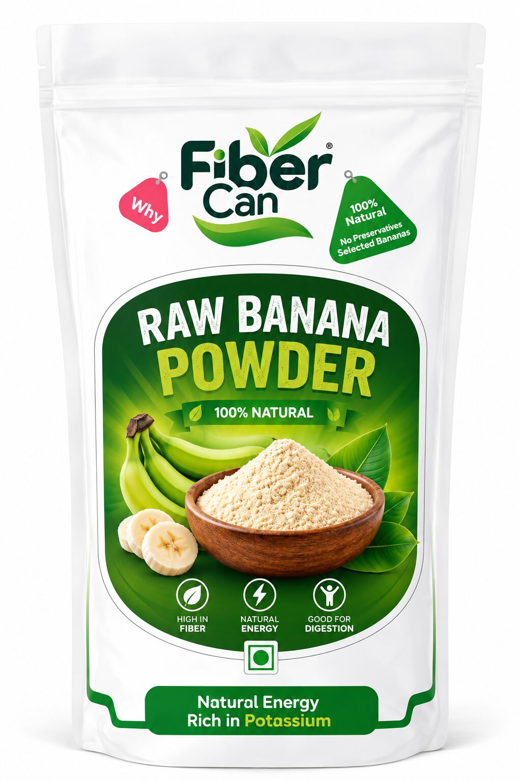 FiberCan Raw Banana Powder 300g (Kerala Nendran) | Natural Green Banana Flour | Rich in Fiber | No Added Sugar