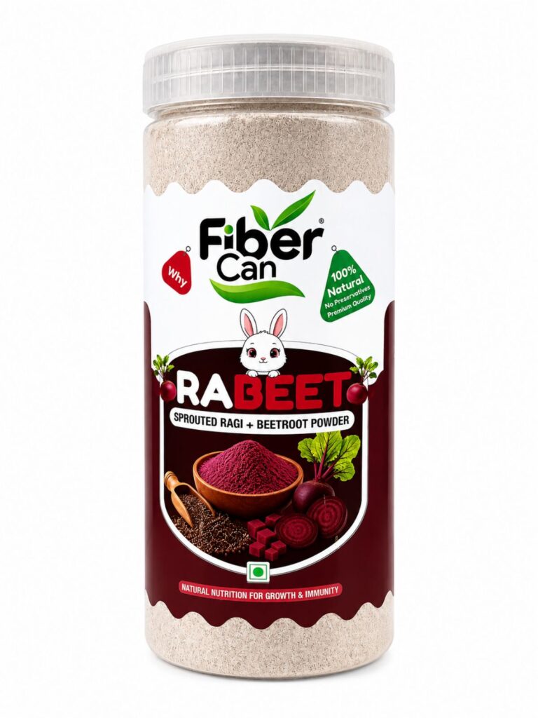 FiberCan Rabeet Sprouted Ragi & Beetroot Powder 500g Pet | Natural Detox | High Fiber | Rich in Iron | No Added Sugar, No Preservatives