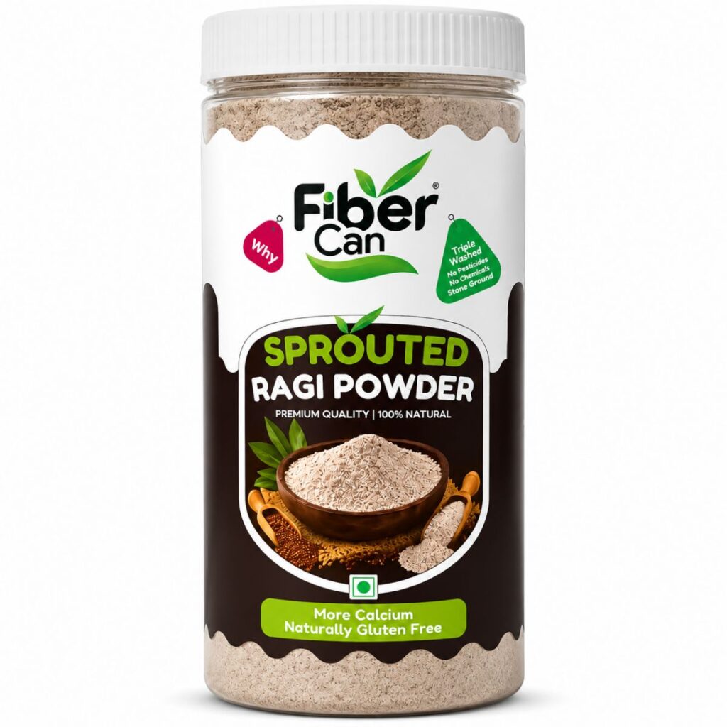 FiberCan Sprouted Ragi Flour 500g Pet | Natural Finger Millet | High Fiber Calcium Rich Porridge Drink | Gluten Free Traditional Millet Powder | Cleaned & Stone Free