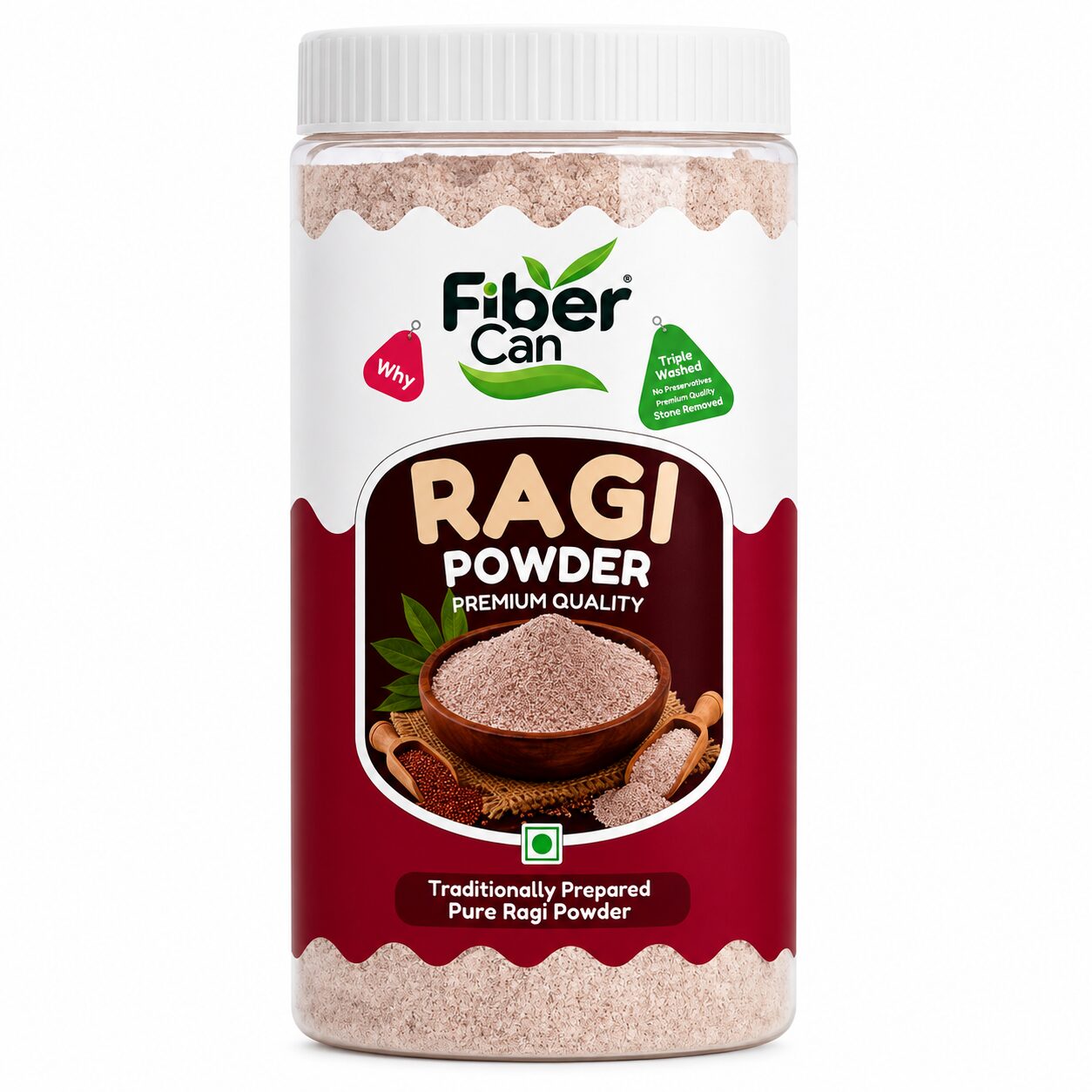 FiberCan Pure Ragi Flour 500g | 100% Clean, No Stones or Sand | Finger Millet Powder | High Calcium & Iron | Natural & Gluten-Free