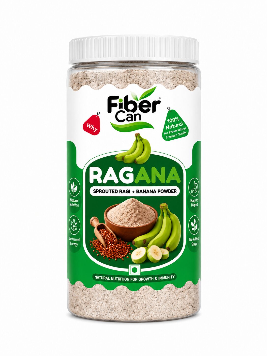 FiberCan Ragana Sprouted Ragi & Banana Powder 500g | Source of Pottacium | Product of Kerala