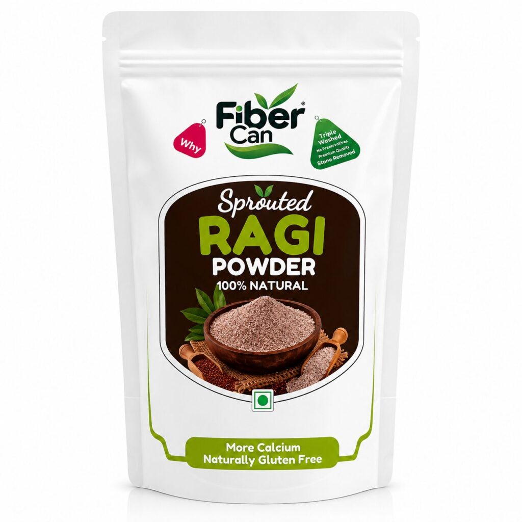 FiberCan Sprouted Ragi Flour 300g | Finger Millet Powder (Nachni/Madua) | High Calcium & Fiber | No Added Sugar