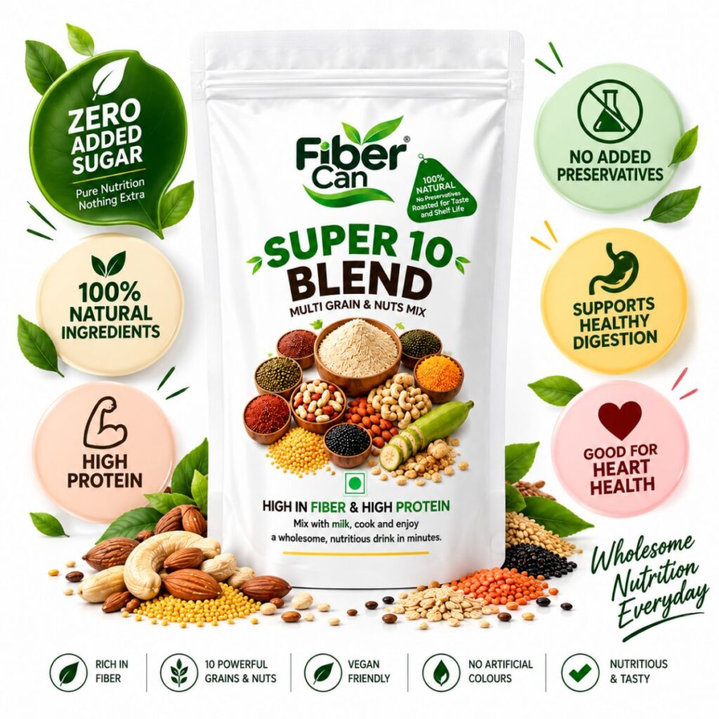 FiberCan Home Made Super10 Blend 300g | Multigrain Health Mix Powder | Protein Rich Millet Drink | Nuts & Fiber | No Added Sugar