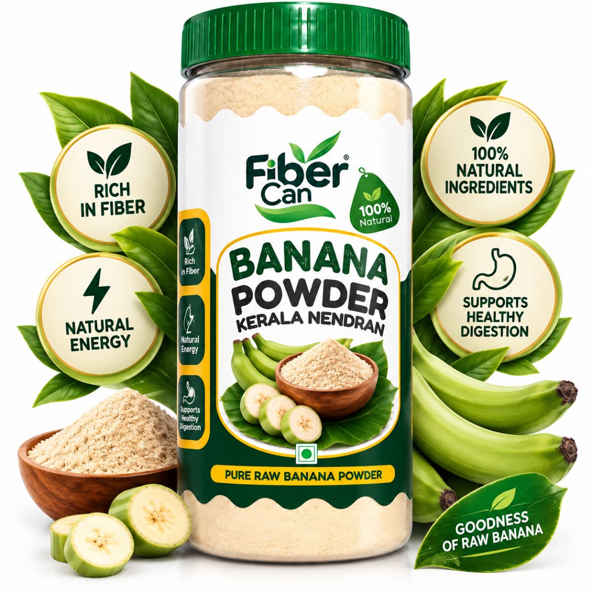 FiberCan Home Made Banana Powder 500g | Natural Banana Powder | Rich in Dietary Fiber | No Added Sugar