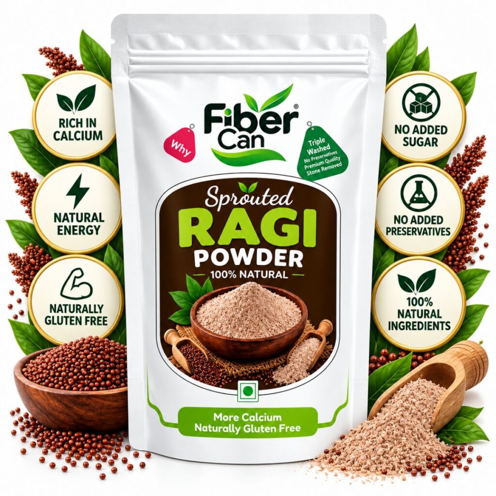FiberCan Home Made Sprouted Ragi Flour 300g | Finger Millet Powder (Nachni/Madua) | High Calcium & Fiber | No Added Sugar