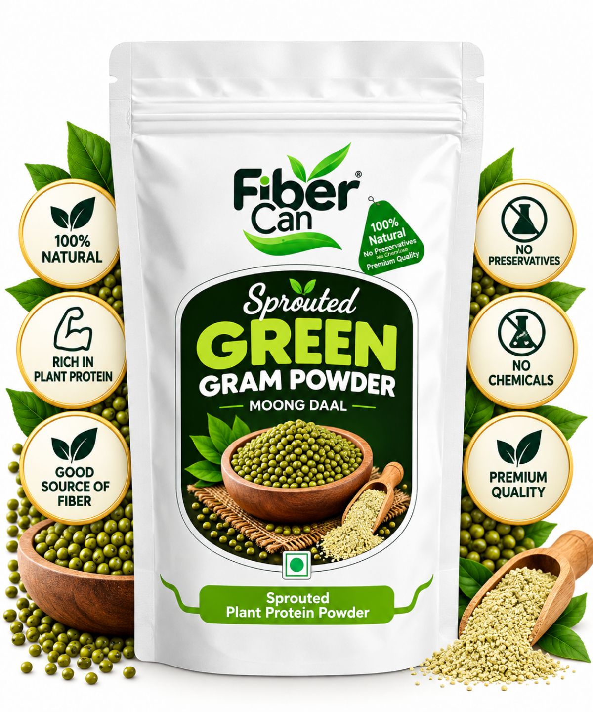 FiberCan Home Made Sprouted Green Gram Powder 300g | Green Moong Dal Powder | High Protein & Fiber | No Added Sugar